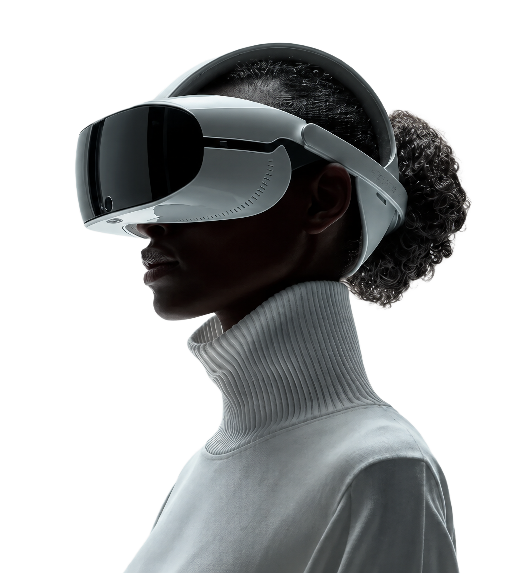 Woman wearing a futuristic VR headset